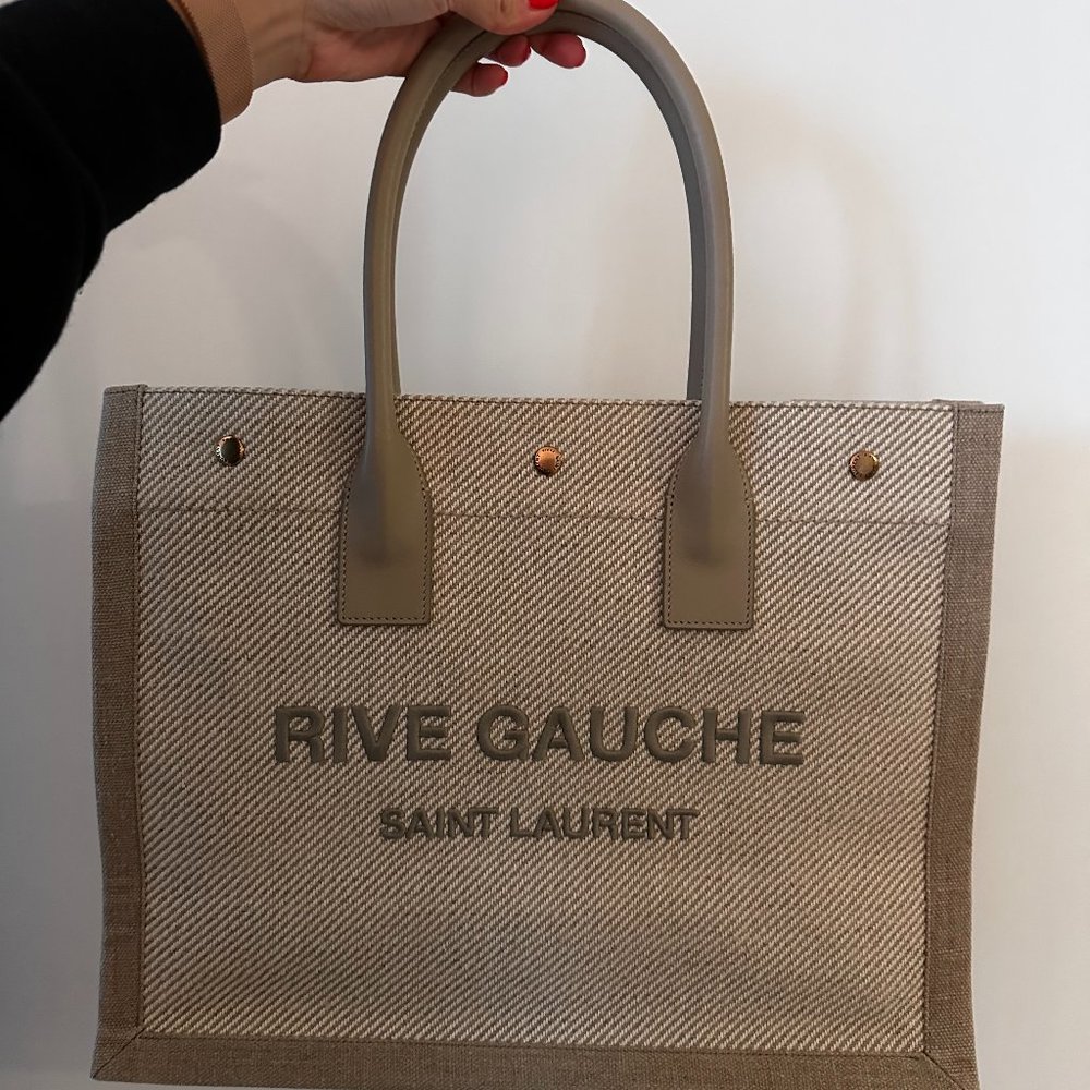 Small Noe Rive Gauche Logo Cotton & Linen Canvas Tote